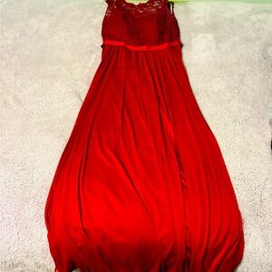 David's Bridal Scarlet Lace Mesh Accent Dress